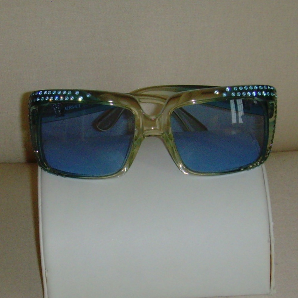 VERSACE Vintage Blue and Rhinestone Sunglasses - Picture 3 of 16